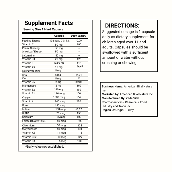ZADEVITAL Multivitamin High-5 Adults – 30 Vegetable Capsules - American Billal Nature Inc