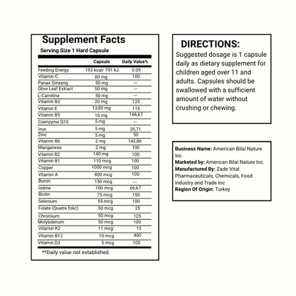 ZADEVITAL Multivitamin High-5 Adults – 30 Vegetable Capsules - American Billal Nature Inc