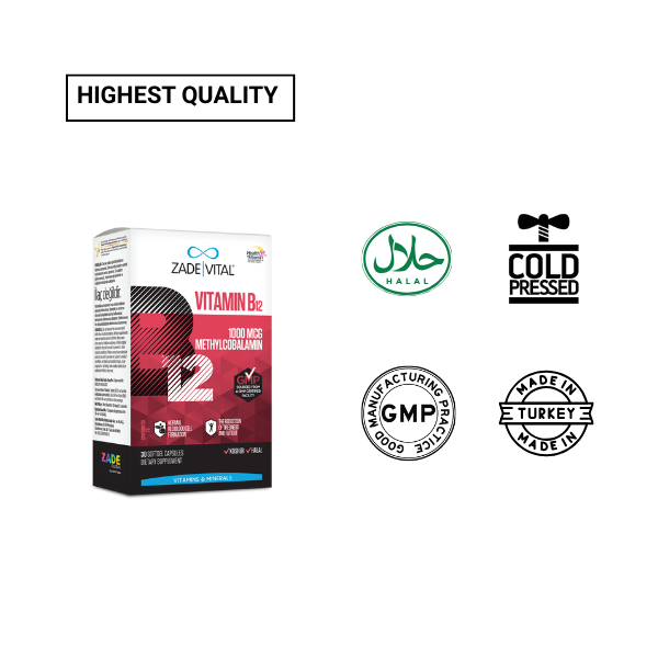 ZADEVITAL Vitamin B12 – 1000 mcg Methylcobalamin 30 Softgel Capsules - American Billal Nature Inc