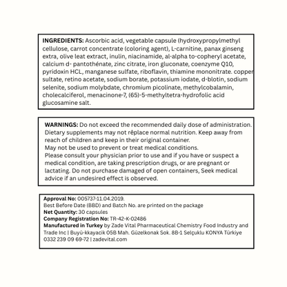 ZADEVITAL Multivitamin High-5 Adults – 30 Vegetable Capsules - American Billal Nature Inc